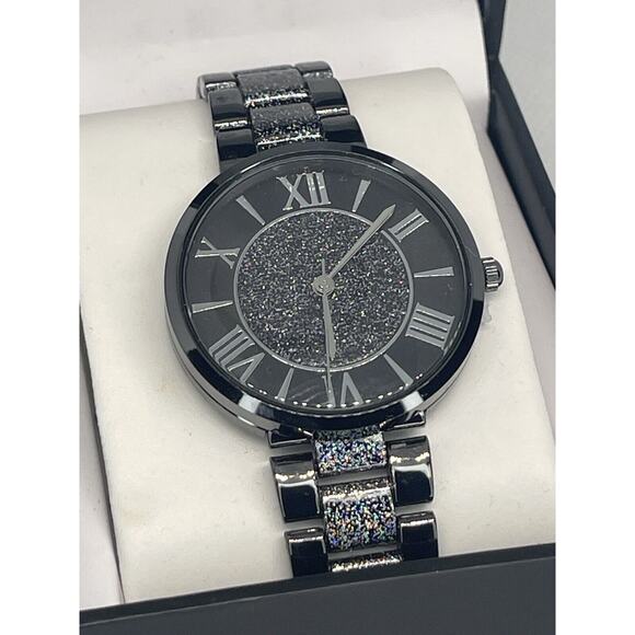 Black Tone Glitter Dial Bracelet Watch Trendy Fashion Stunning Gifts For Her NEW